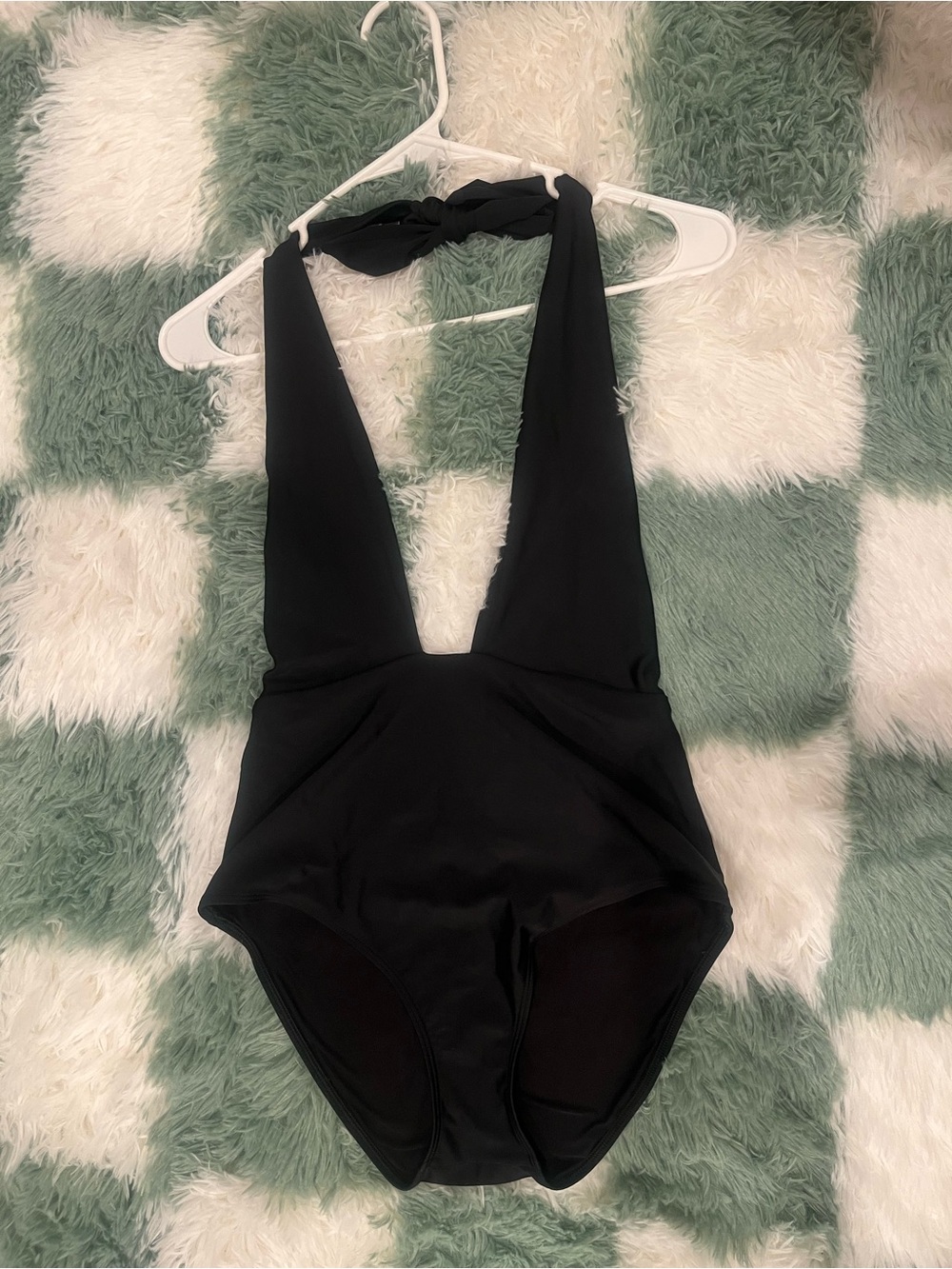 aerie Black Plunge Halter One-Piece Swimsuit
